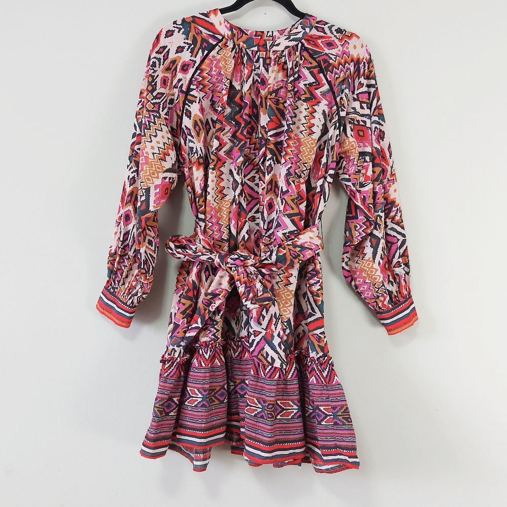Zara Mini Dress The Angie Geometric Boho Multicolor Oversized Shirt Dress Large